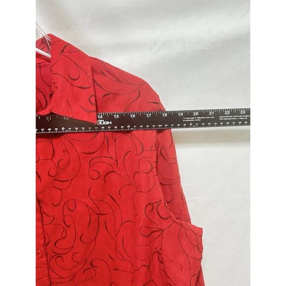 Sag Harbor Womens XL Red with Black Embroidered Floral Long Sleeve Button Up Top - Picture 2 of 8